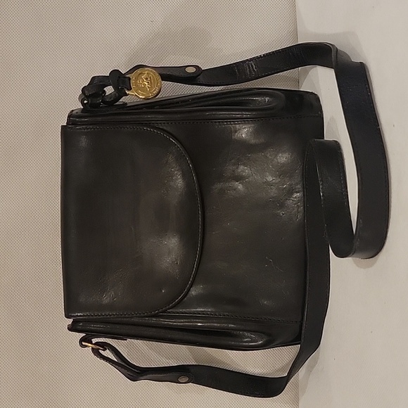 VINTAGE - BRAHMIN CROSSBODY BLACK LEATHER HANDBAG - Picture 1 of 8